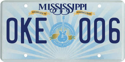 MS license plate OKE006