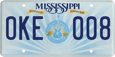MS license plate OKE008