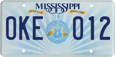MS license plate OKE012