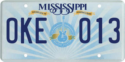 MS license plate OKE013