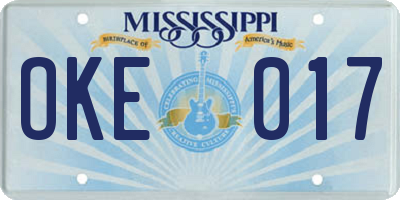 MS license plate OKE017