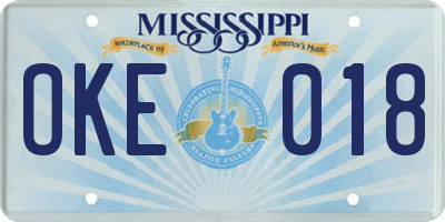 MS license plate OKE018