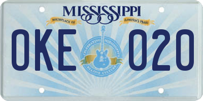 MS license plate OKE020