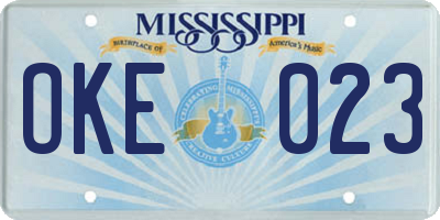 MS license plate OKE023