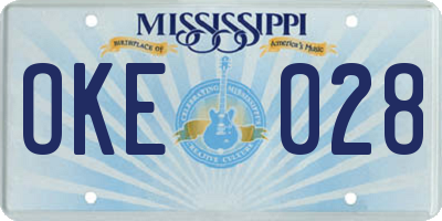 MS license plate OKE028