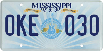 MS license plate OKE030