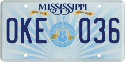 MS license plate OKE036