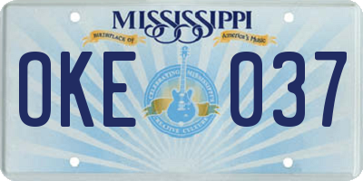 MS license plate OKE037