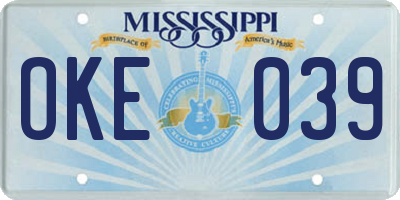 MS license plate OKE039