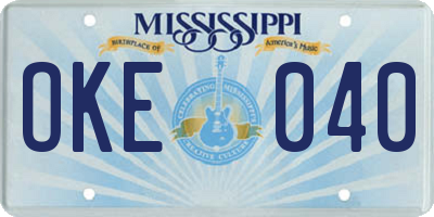 MS license plate OKE040
