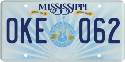 MS license plate OKE062