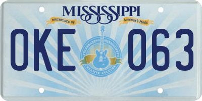 MS license plate OKE063