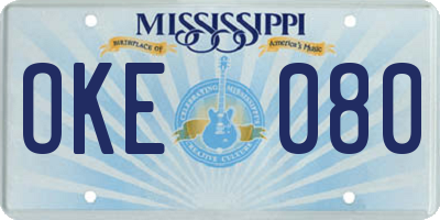 MS license plate OKE080