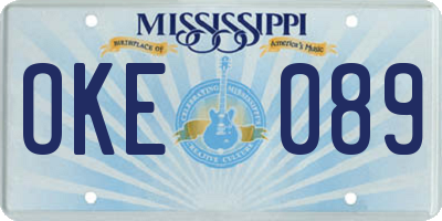 MS license plate OKE089