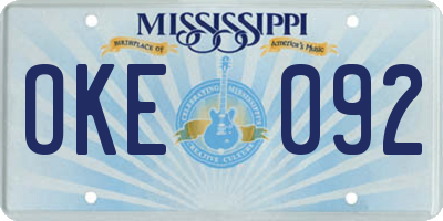 MS license plate OKE092