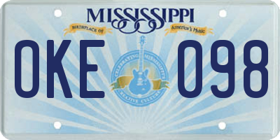 MS license plate OKE098