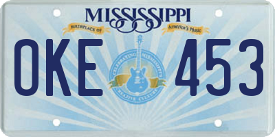 MS license plate OKE453