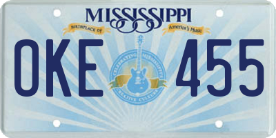 MS license plate OKE455
