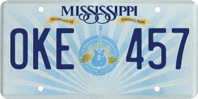 MS license plate OKE457