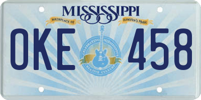 MS license plate OKE458