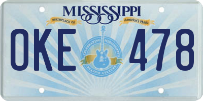 MS license plate OKE478