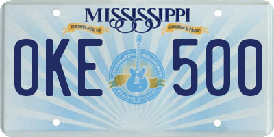 MS license plate OKE500