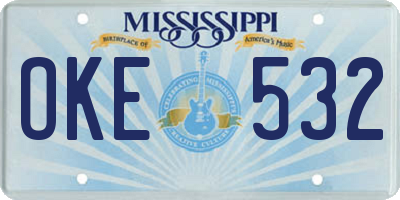 MS license plate OKE532