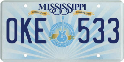 MS license plate OKE533