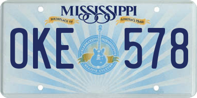 MS license plate OKE578