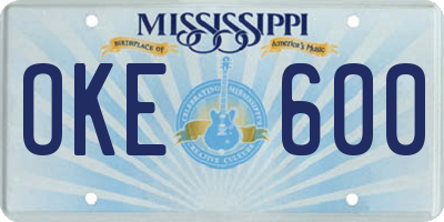 MS license plate OKE600