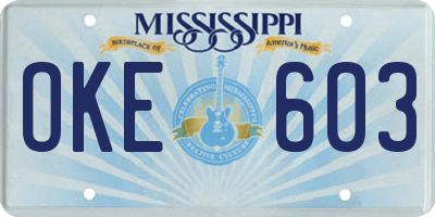 MS license plate OKE603