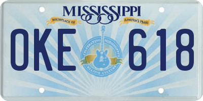 MS license plate OKE618