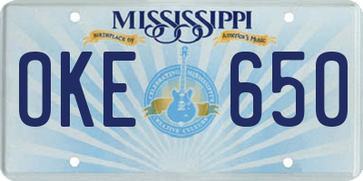MS license plate OKE650