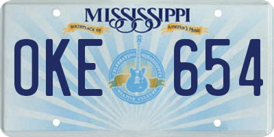 MS license plate OKE654