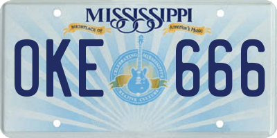 MS license plate OKE666
