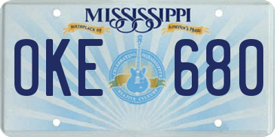 MS license plate OKE680