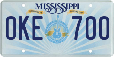 MS license plate OKE700