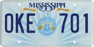 MS license plate OKE701