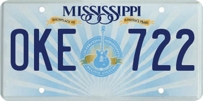MS license plate OKE722