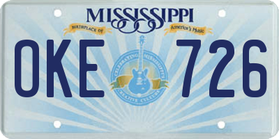 MS license plate OKE726