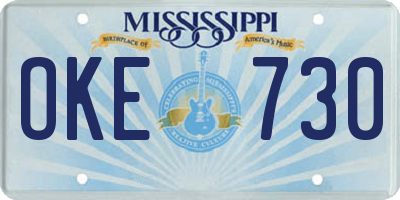 MS license plate OKE730