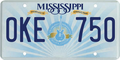 MS license plate OKE750