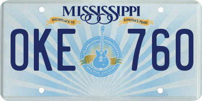 MS license plate OKE760