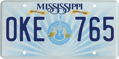 MS license plate OKE765