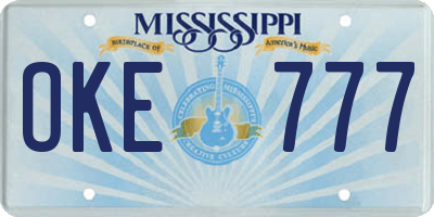 MS license plate OKE777