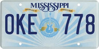 MS license plate OKE778