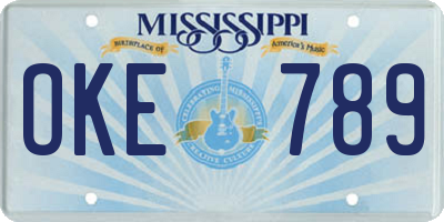 MS license plate OKE789