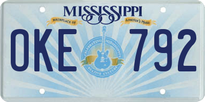 MS license plate OKE792