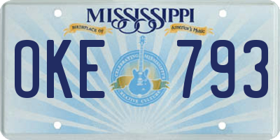 MS license plate OKE793