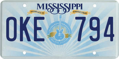 MS license plate OKE794